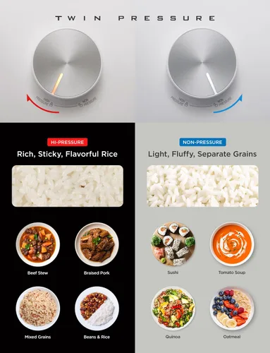 Miniatura 3 de CUCKOO Olla arrocera de doble presión de 6 tazas sin cocer / 12 tazas cocidas con tecnología de calentamiento por inducción, 20 modos de menú