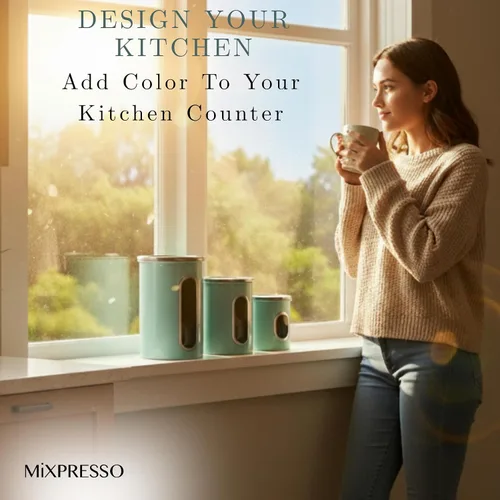 Miniatura 6 de Mixpresso Juego de 3 recipientes de color azul aguamarina para la cocina, juego de recipientes herméticos con ventana transparente, tarros de Azul