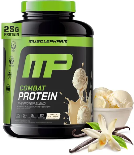 MusclePharm Combat Protein Powder, sabor a vainilla, alimenta los músculos para entrenamientos productivos, 5 fuentes de proteínas incluyendo