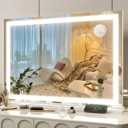 Miniatura 12 de FENNIO - Espejo de tocador con luces, espejo de maquillaje iluminado LED, pantalla táctil con 3 modos de iluminación, regulable, para mesa