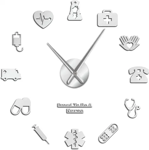 Vintage Decorative Clock Nurse Kit DIY Wall Clock, Modern 3D Frameless Large Mute Wall Clock, Mirror Surface Sticker Home Decor Round Wall Clock,