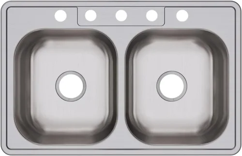 Miniatura 4 de Dayton D233221 Equal - Fregadero de acero inoxidable con doble tazón, 33 x 22 x 6.5 pulgadas