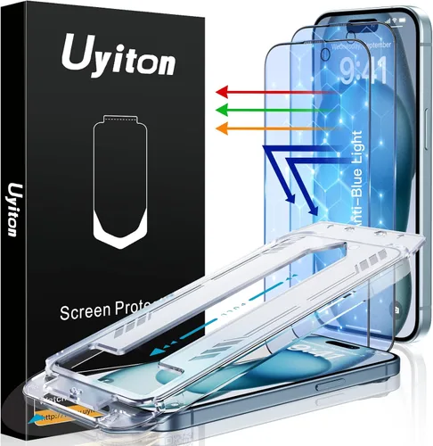 Miniatura 14 de Uyiton Protector de pantalla compatible con iPhone 17 Pro (antiluz azul), fácil de instalar, cobertura completa inastillable, compatible con fundas