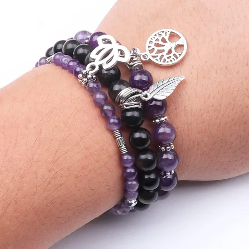 Miniatura 5 de UEUC - Pulseras Reiki, apilables, de piedras curativas, cristales, con dije del árbol de la vida, yoga y hoja de loto, contra la ansiedad