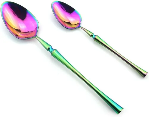 Miniatura 5 de JASHII Juego de cubiertos de titanio de lujo de 6 piezas de acero inoxidable 18/10 pulido de espejo de arco iris cubiertos incluye tenedor cuchillo