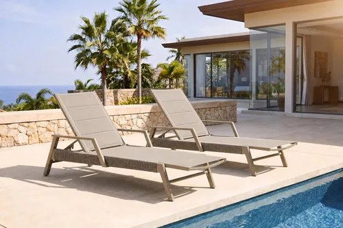 Miniatura 10 de PURPLE LEAF Sillones de día al aire libre con cojín para tomar el sol, tumbonas reclinables para bronceado, juego de 2, aluminio, para patio