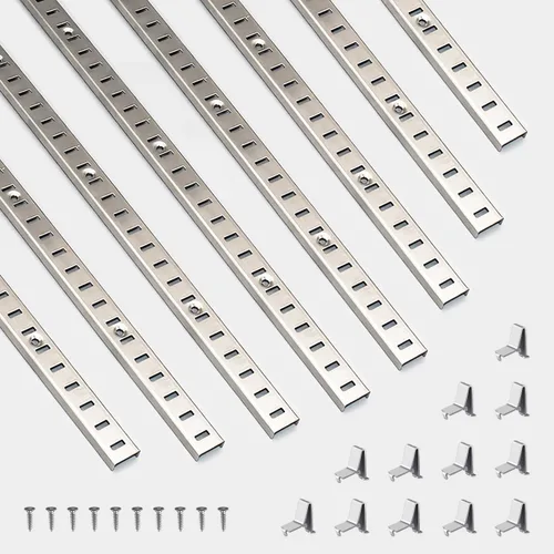 Miniatura 9 de Soporte de Estante Ajustable de 40 Pulgadas Paquete de 8 Plateado Tiras de Pilastra para Estante Riel de Estante Pista de Estante Estantes de Pared