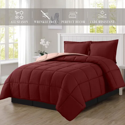 Miniatura 9 de Elegant Comfort Juego de edredón reversible de 3 piezas, acogedor para todas las estaciones, alternativo de plumón suave, acolchado, cosido en caja