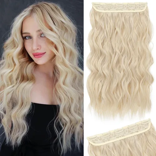 Miniatura 28 de REECHO Extensiones de cabello rubio, extensiones de una pieza con clip de 20" para mujer, extensiones de cabello sintético suave y natural con ondas