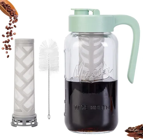 Miniatura 7 de Jarra para café frío, hermética y a prueba de fugas, con filtro de preparación fría, jarra de vidrio de 64 onzas con tapa para café helado