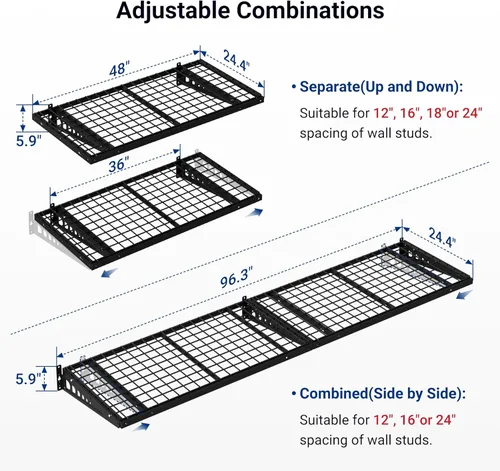 Miniatura 3 de FLEXIMOUNTS Paquete de 2 estantes de pared para bicicleta de 2 x 4 pies, 24 x 48 pulgadas, capacidad de peso total de 660 libras, color negro, serie