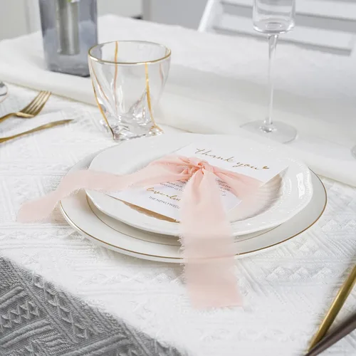 Miniatura 2 de HUIHUANG Tarjetas de agradecimiento de boda con cinta de gasa rosa, para recuerdos de boda, recepciones, fiestas, eventos y celebraciones, paquete