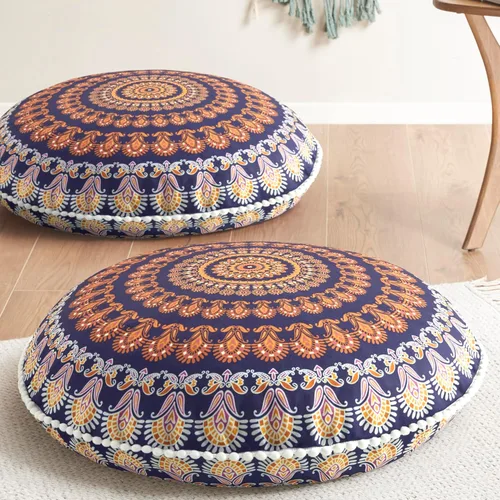 Miniatura 16 de Codi - Juego de 2 cojines de suelo para meditación, grandes y redondos para adultos, diseño bohemio de mandala para exteriores, chimenea, yoga, sala