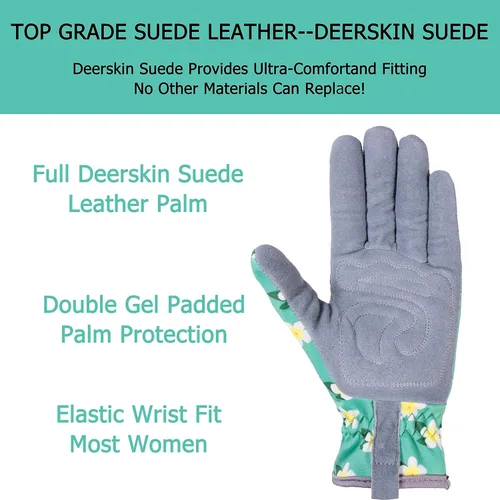 Miniatura 3 de SKYDEER Guantes de jardinería de piel de ciervo genuina para mujer, ultrasuaves y acolchados, ajuste cómodo para el trabajo (SD6611/M)