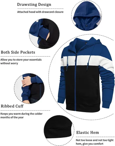 Miniatura 3 de DUOFIER Sudadera con capucha y cremallera frontal para hombre con capucha y bloqueo