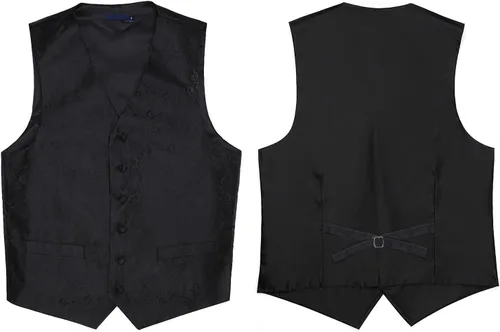 Miniatura 5 de Enlision Mens Vest Tie Set Paisley Vest and Necktie Pocket Square 3pc Formal Dress Waistcoat for Suit or Tuxedo