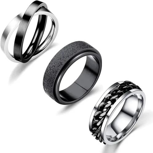 Nanafast 3 anillos giratorios para la ansiedad, anillos giratorios de acero inoxidable para mujeres y hombres, anillos para aliviar el estrés,