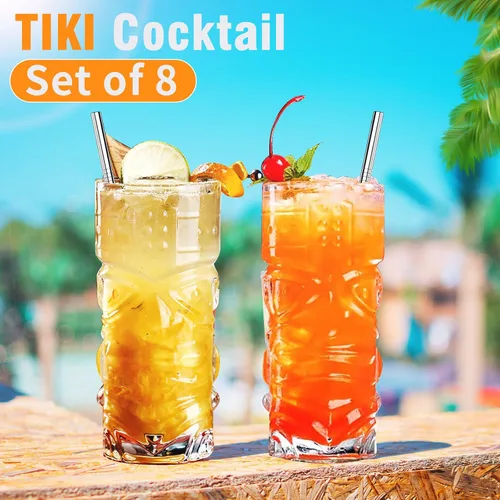 Miniatura 2 de Juego de vasos Tiki transparentes de 8 a 14 onzas, modernos vasos de cóctel Tiki perfectos para cócteles exóticos, Mai Tai, cócteles