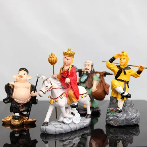 Miniatura 8 de 4 piezas de estatua de viaje al oeste, figura de Sun Wukong, escultura de monje de Buda de resina para decoración de oficina en casa, regalos