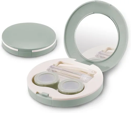 Paquete de 2 fundas de viaje para lentes de contacto, estuche portátil de contacto ocular con espejo, herramienta de extracción, pinzas y botella de