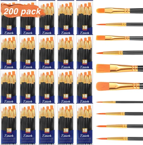 Miniatura 11 de ESRICH Juego de 2 pinceles de pintura, 2 paquetes de 20 piezas, juego de pinceles de pintura acrílica, pinceles de nailon acrílico para acuarela