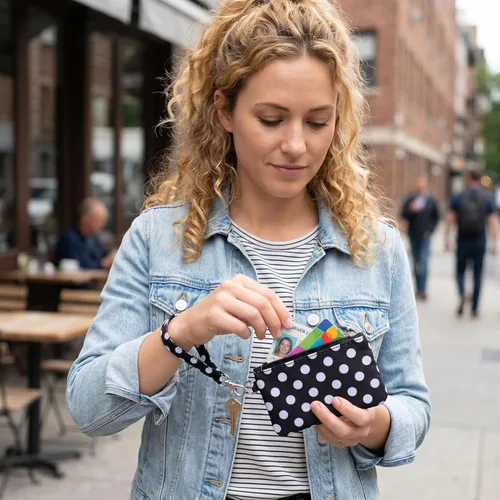 Miniatura 6 de DQL Cartera con tarjetero con estampado de estrellas y cordón, cartera pequeña para tarjetas de crédito para mujer, llavero