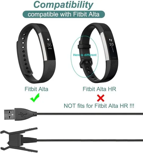 Miniatura 2 de Paquete de 2 cargadores para monitor de actividad física Fitbit Alta (1m/3.3ft) Cable de carga USB Repalcement para Fitbit Alta