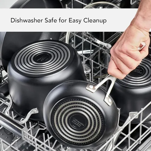 Miniatura 5 de KitchenAid - Juego de ollas y sartenes antiadherentes de inducción con anodizado duro, 10 piezas, color negro mate
