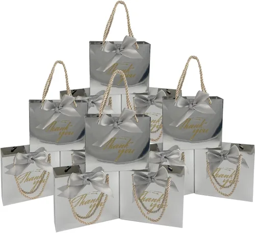 Miniatura 8 de TKSBAG Paquete de 50 pequeñas bolsas de regalo de agradecimiento con asas de 5.5 x 2.3 x 4.7 pulgadas, mini bolsas de regalo negras a granel