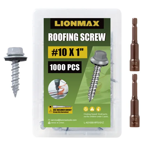 Miniatura 28 de LIONMAX 300 piezas de tornillos para techos de metal #10 × 1 pulgada, revestimiento antioxidante, cabeza hexagonal, tornillo de chapa metálica