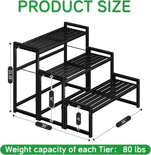 Miniatura 6 de Ekisemio Soporte de metal para plantas de 3 niveles, resistente al agua para interiores y exteriores, estante apilable para macetas altas y estante