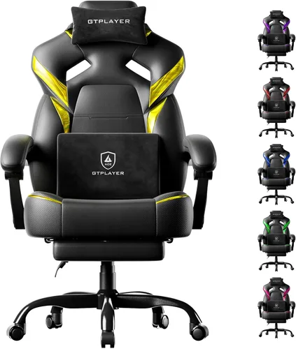 Miniatura 11 de GTPLAYER Silla de juegos grande y alta para adultos, silla de oficina ergonómica con reposapiés, capacidad resistente de 350 libras, respaldo alto