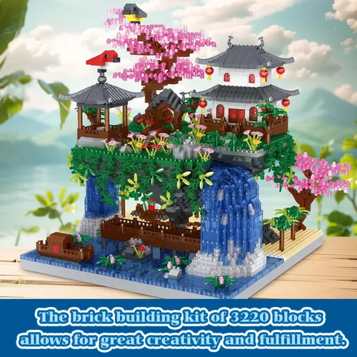 Miniatura 7 de Juego de construcción de árbol de cerezo en flor, bloques de arquitectura china, juego de casa Sakura japonesa, juego de bonsái para adultos, regalo