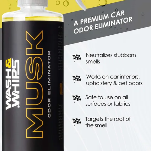 Miniatura 3 de WASH&WHIPS Musk - Eliminador de olores sin perfume, neutraliza los malos aromas, olores y humo del interior del automóvil, ropa, cuero, alfombras