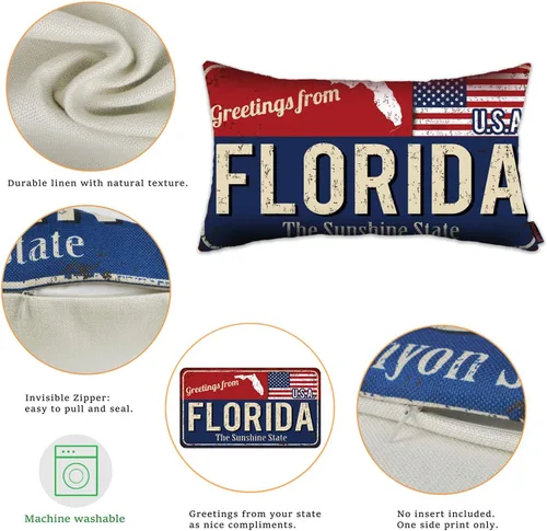 Miniatura 3 de Juego de 2 fundas de almohada de Florida de 12 x 20 pulgadas, decoración de recuerdo de Florida, funda de almohada lumbar con diseño de bandera