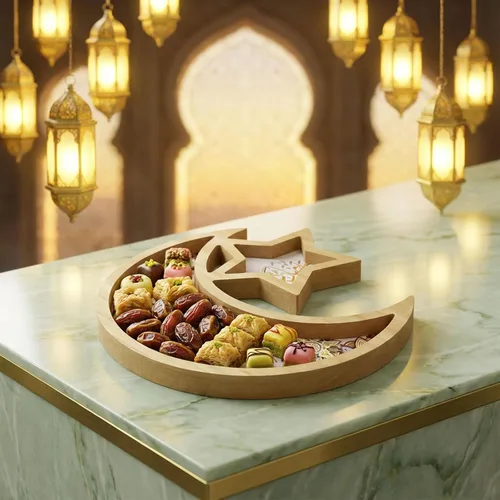 Miniatura 6 de Krismax Decoraciones de Ramadán para el hogar 2025 Bandeja de Ramadan Bandeja de Eid Bandeja de Ramadán Kareen Luna Estrella Bandeja de decoración