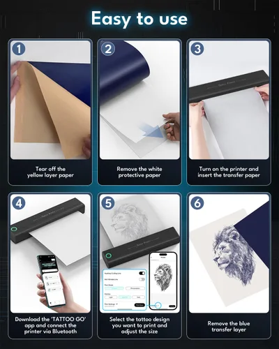 Miniatura 5 de Impresora inalámbrica de plantillas de tatuaje 2025 con 10 piezas de papel de transferencia, máquina impresora de tatuajes para artistas de tatuajes