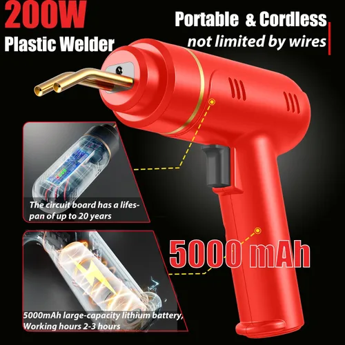 Miniatura 2 de Soldador de plástico inalámbrico de 200 W, kit de soldadura de plástico con 1200 grapadoras en caliente, pistola soldadora de plástico recargable