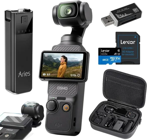 DJI Osmo Pocket 3 Cámara Gimbal, Bundle con Power Bank, Estuche de Transporte, Protector de Pantalla, Tarjeta de Memoria de 64GB y Lector de Tarjetas