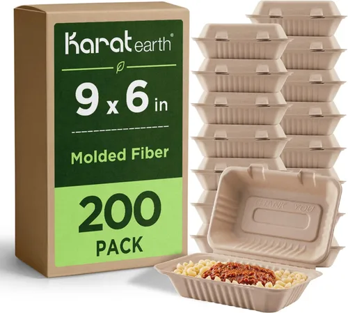 Miniatura 13 de KARAT EARTH Clamshell - Contenedores Take Out de comida para llevar [8"x8", 200 ct] - Contenedores compostables para llevar, bagazo biodegradable