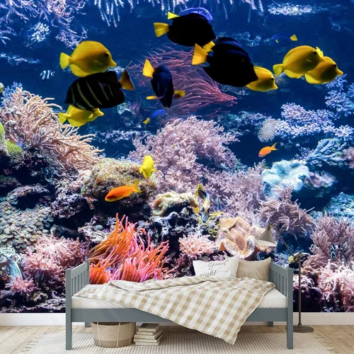 Miniatura 9 de SIGNWIN Adhesivo de pared extraíble / mural vibrante amarillo coral azul peces océano animales realismo de la naturaleza, playa náutica colorido