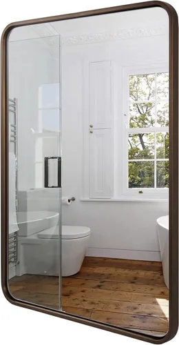 Miniatura 10 de ANDY STAR Espejo de baño negro de 24 x 30 pulgadas, espejos de tocador de baño negros para pared, espejo rectangular redondeado para fregadero