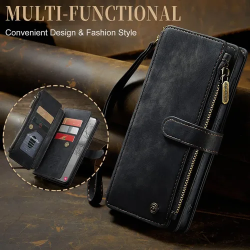 Miniatura 4 de UEEBAI Funda tipo cartera para Samsung Galaxy S23 5G, hecha a mano de piel sintética de alta calidad, ranuras para tarjetas, cierre magnético