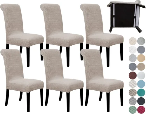 Miniatura 17 de SPRINGRICO Paquete de 2 fundas para sillas de comedor con cinturón de seguridad, fundas elásticas para sillas Parsons lavables, fundas protectoras