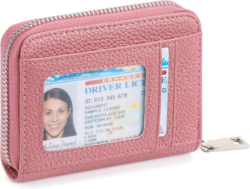 Miniatura 17 de FALAN MULE Cartera de Cuero para Tarjetas de Crédito con Bloqueo RFID Pequeña para Mujeres con Muñequera, Azul claro, Vintage