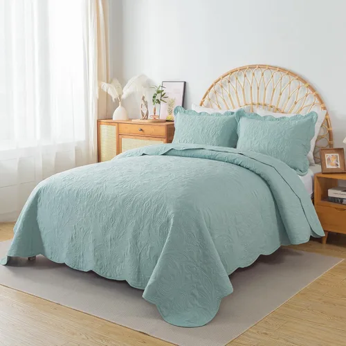 Miniatura 75 de HoneiLife - Juego de colcha de tamaño Queen, juego de ropa de cama de pana bordada de 3 piezas, colcha de lujo, ligera, cálida, para todas las Pana