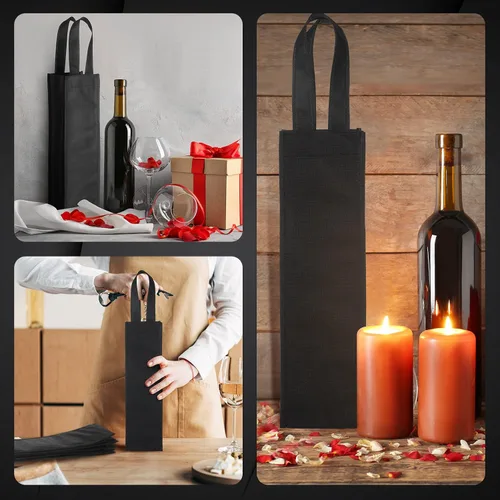 Miniatura 5 de Hoolerry - 36 bolsas de vino individuales de tela de Navidad, bolsas de regalo reutilizables, soporte para botellas no tejidas a granel con asas