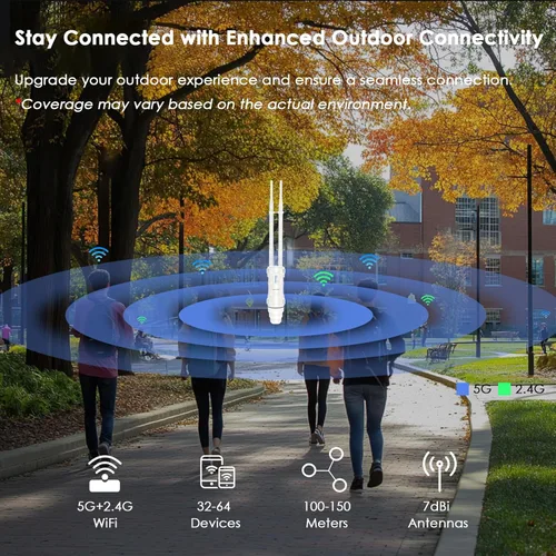 Miniatura 6 de Punto de acceso para exteriores, enrutador/extensor WiFi de largo alcance WAVLINK AC600, IP67 resistente a la intemperie, doble banda 5G+2.4G, PoE