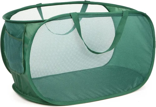 Miniatura 31 de Cesta de lavandería desplegable de malla resistente, cestas plegables con bolsillo lateral, cesta de ropa plegable con asas de transporte reforzadas