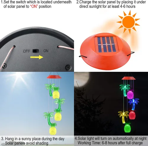 Miniatura 4 de Solawindchime Campanillas de viento de piña, árbol de coco, regalos para mujeres, campanillas de viento solares que cambian de color, luces solares
